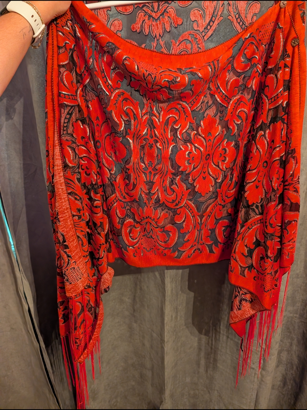 Red Fringe Shawl Top